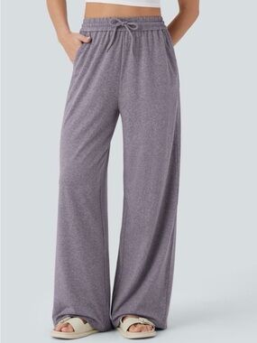 Halara Womens Wide Leg Pants Mauve PS Casual Pockets Baggy Stretch Pull-On NWT